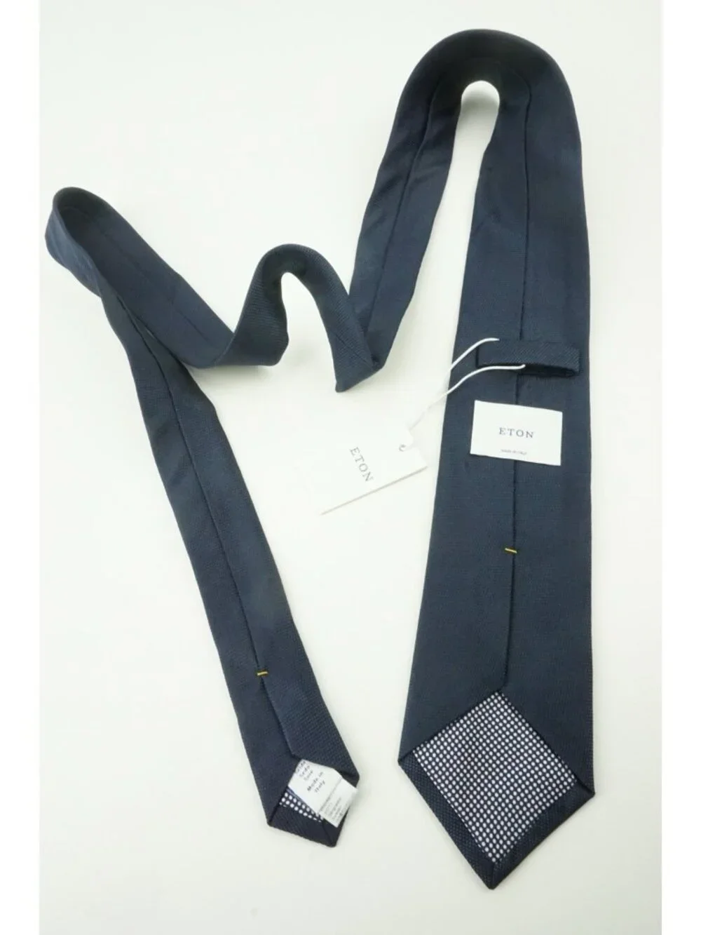 Eton Solid Indigo Blue Woven 100% Silk Tie Brand New With Tags